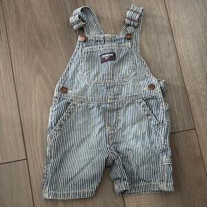 OshKosh B'gosh Blue and White Striped Short Overalls 12 month